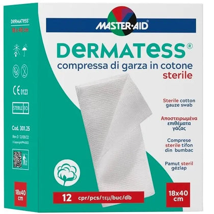 Dermatess Compresse Sterili Garza Cotone 18x40cm 12 Pezzi